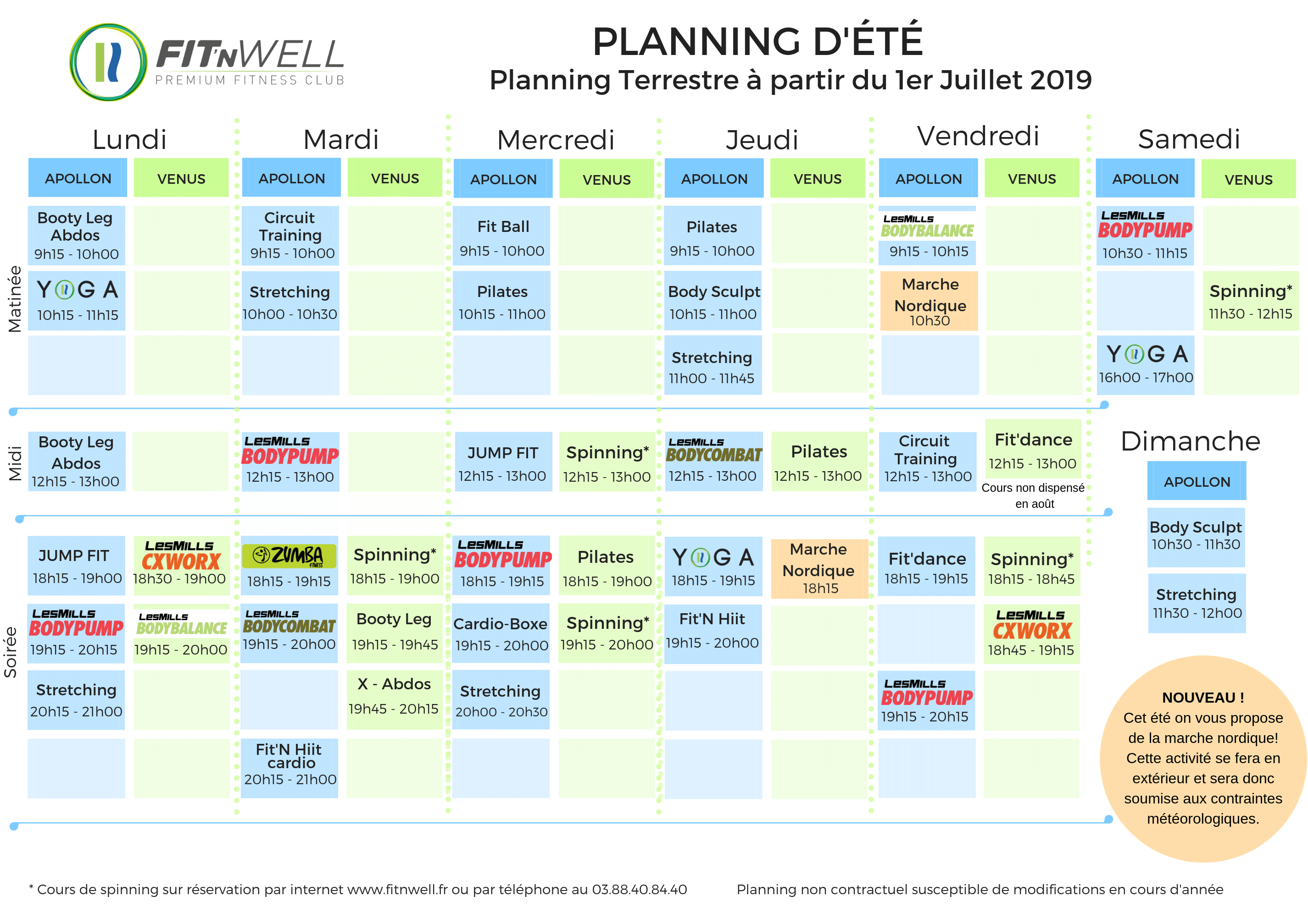 Planning Fitness été 2019 Fit'n Well